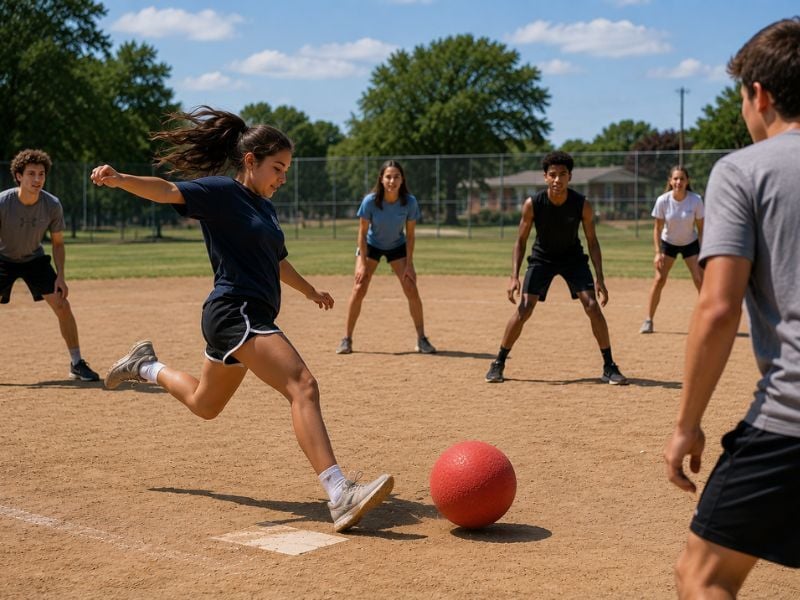 kids playing kickball