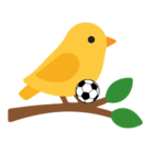 Cartoon yellow bird on a branch with a soccer ball