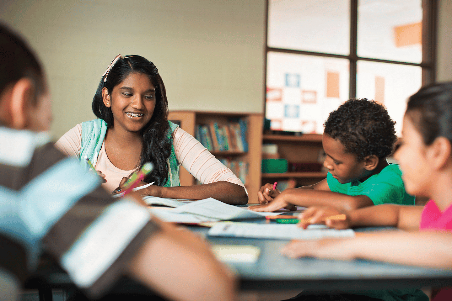 Kids doing homework at the YMCA afterschool program