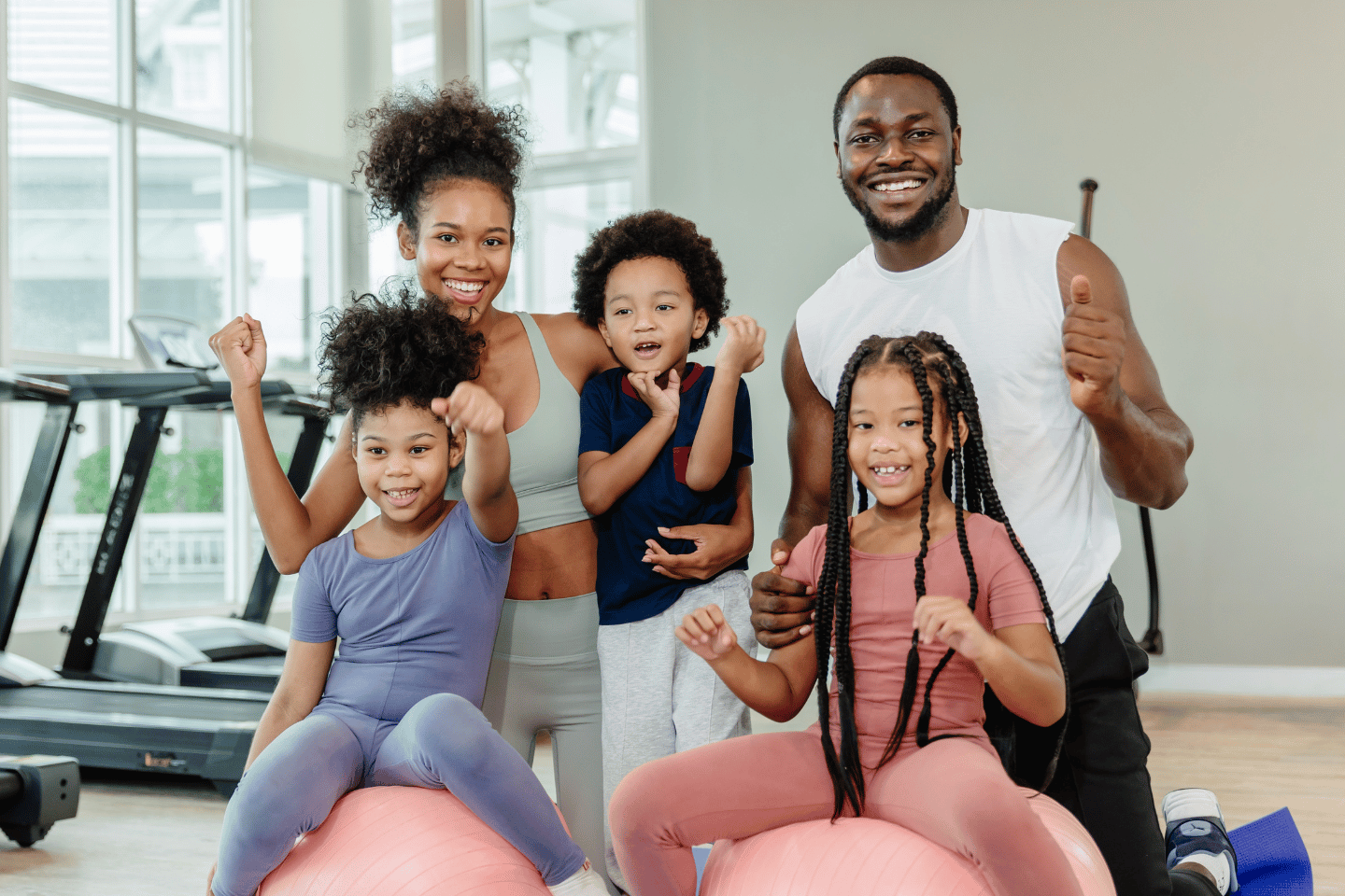African american family working out at the YMCA