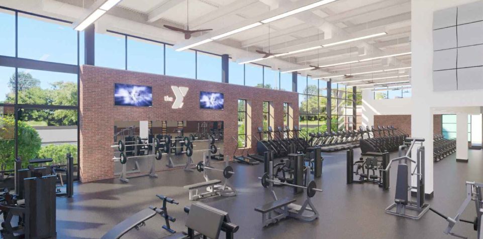 Rendering of the new wellness floor with strength and cardio equipment